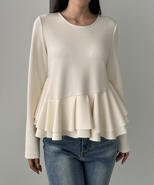 「Louere」 長袖カットソー LARGE アイボリー レディース_画像3