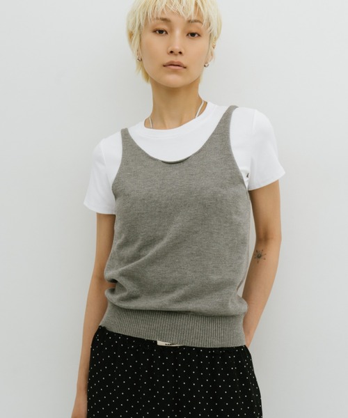HANNE タンクトップ ノースリーブ オープンバックニットタンク