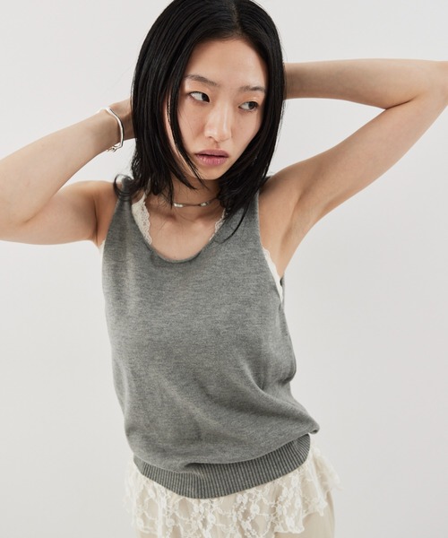 HANNE タンクトップ ノースリーブ オープンバックニットタンク