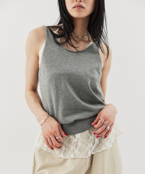 HANNE タンクトップ ノースリーブ オープンバックニットタンク