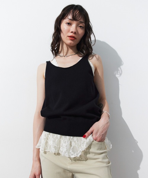 HANNE タンクトップ ノースリーブ オープンバックニットタンク