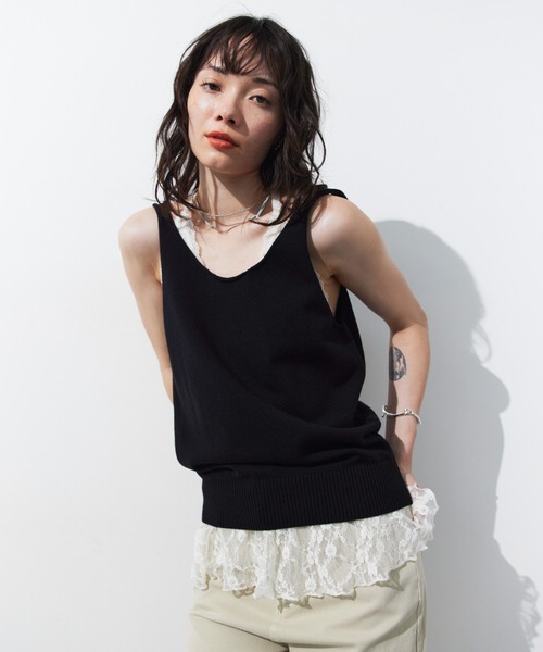 HANNE タンクトップ ノースリーブ オープンバックニットタンク