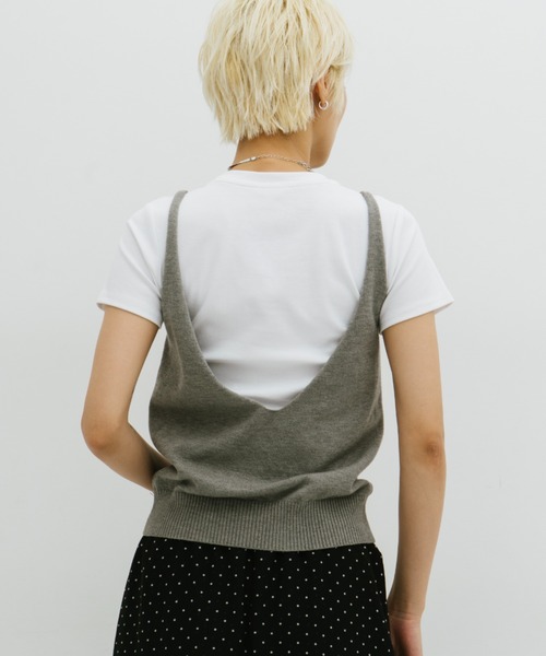 HANNE タンクトップ ノースリーブ オープンバックニットタンク