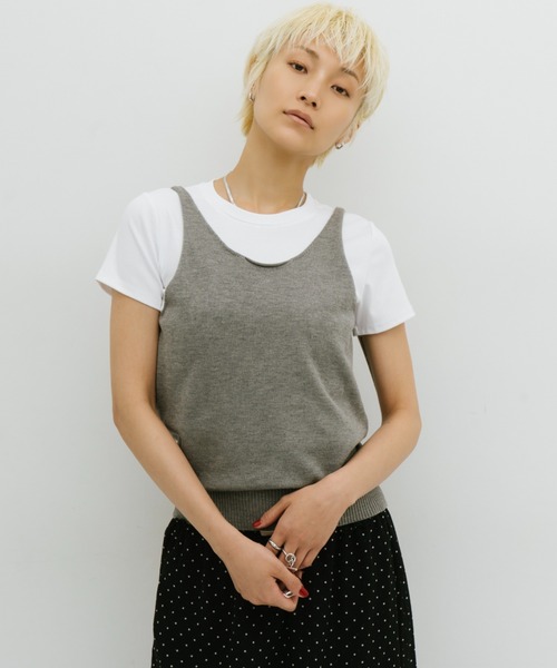 HANNE タンクトップ ノースリーブ オープンバックニットタンク