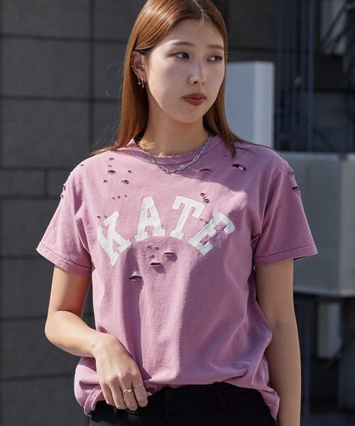 tシャツ 半袖 ACASAM/アカサム ”KATE” DAMAGE CREW NECK TEE 短丈