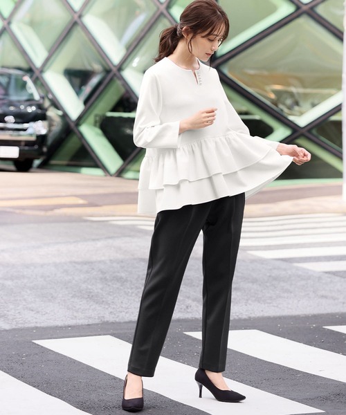 「Flolia」 セットアップ M ホワイト×ブラック レディース_画像4