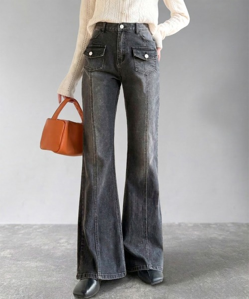 「mily bilet」 ブーツカットデニムパンツ MEDIUM ブラック レディース_画像3