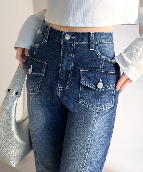 「mily bilet」 ブーツカットデニムパンツ MEDIUM ブラック レディース_画像4