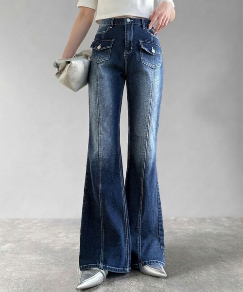 「mily bilet」 ブーツカットデニムパンツ MEDIUM ブラック レディース_画像5