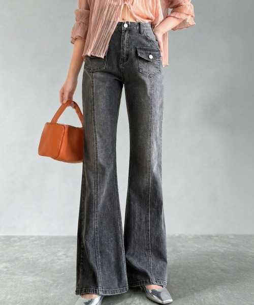 「mily bilet」 ブーツカットデニムパンツ MEDIUM ブラック レディース_画像6