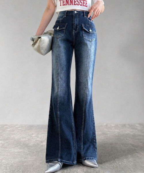 「mily bilet」 ブーツカットデニムパンツ MEDIUM ブラック レディース_画像7