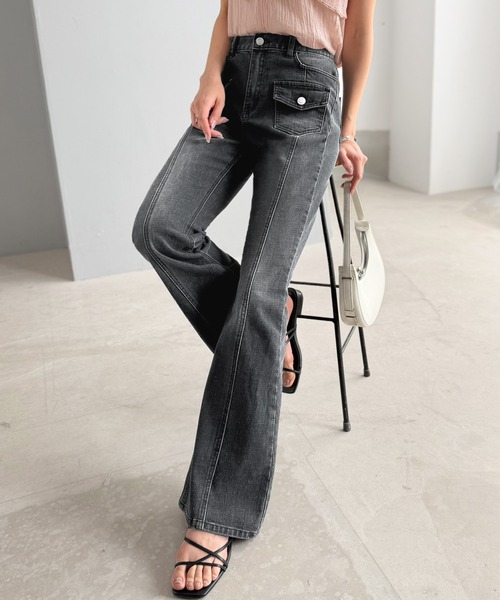 「mily bilet」 ブーツカットデニムパンツ MEDIUM ブラック レディース_画像9