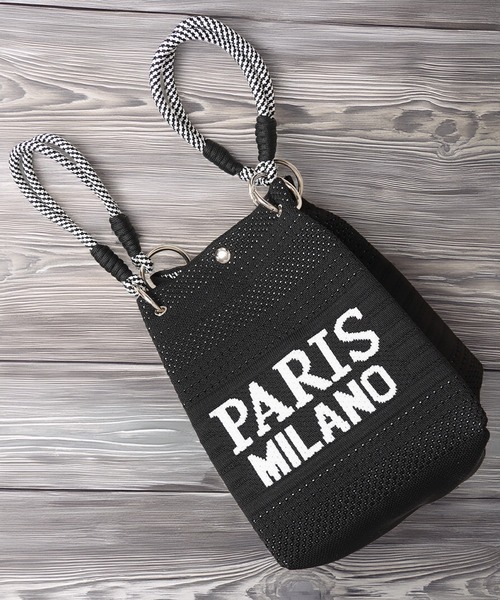 ハンドバッグ PARIS MILANO ロゴジャガード ニット ミニ 巾着バッグ