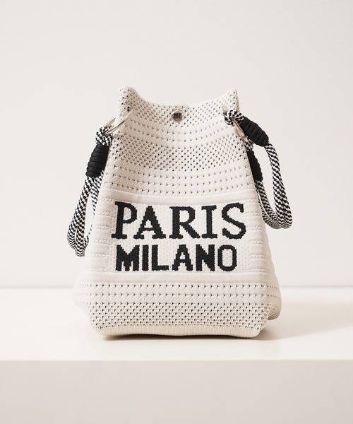 ミニバッグ　パーティバッグ　レア　スペイン　シルク　手刺繍 巾着袋　フラメンコ ハンドバッグ PARIS MILANO ロゴジャガード ニット ミニ 巾着バッグ