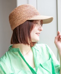 ロゴ刺繍入り ラフィア風 かぎ針編みキャップ 14+ キャップ 帽子 ラフィア細編みジョッキーキャップ