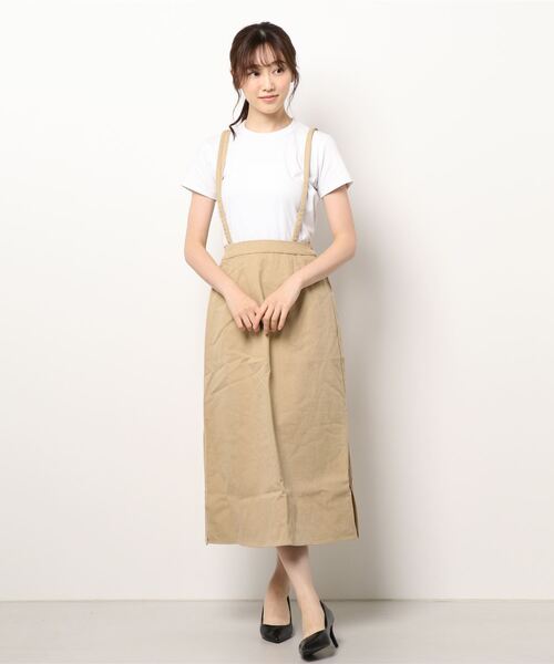 【美品】快晴堂　TOPベージュのコール天　オーバーオールスカート　サイズ2 KOBE LETTUCE（神戸レタス） スカート ダブルストラップナロースカート