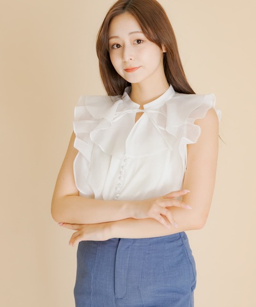 HEYUMM tシャツ シアーラッフルブラウス レディース : ZOZOTOWN