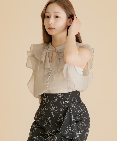 HEYUMM tシャツ シアーラッフルブラウス レディース : ZOZOTOWN