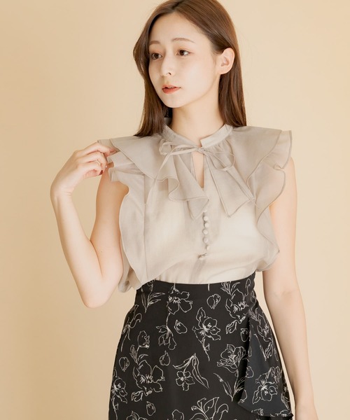 シアーラッフルブラウス HEYUMM tシャツ シアーラッフルブラウス レディース : ZOZOTOWN
