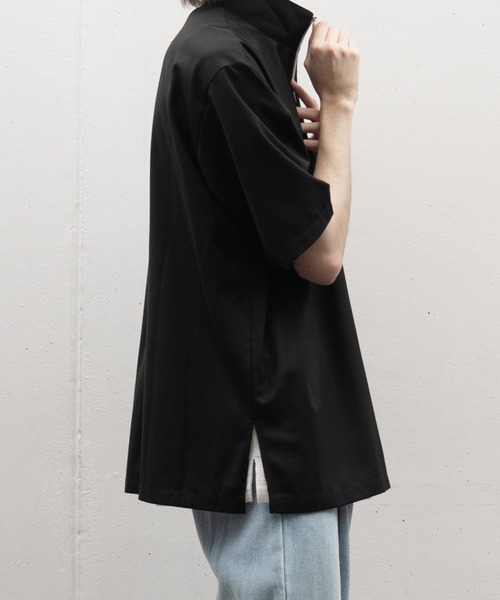 2色 Tシャツ ハーフジッパー トレンディ クール シースルー 大人 KUUUPY tシャツ Drape Piping Half Zip T-Shirt - ドレープ