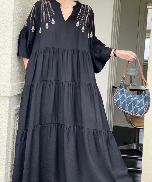 関税込☆セザンヌ スモックバック 麻＆シルク フレア ワンピース スキッパーフレアワンピース【Leilian WHITE