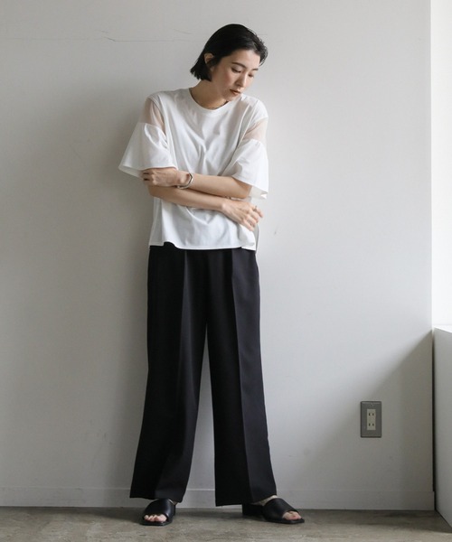 select MOCA tシャツ 袖切替シアーフレアスリーブトップス