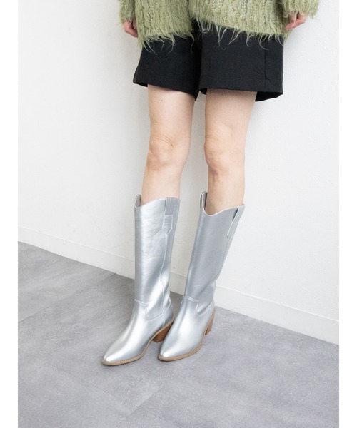 シルバー ビジュー装飾 ウエスタンブーツ ブーツ ウエスタンブーツ レディース : ZOZOTOWN Yahoo!店 - 通販