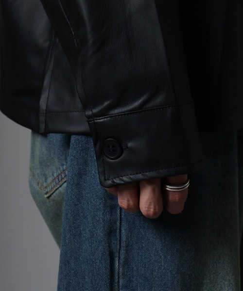 FUNALIVE シャツ Leather-like short shirt jacket / レザー