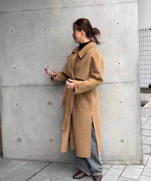 限定価格ROBE de PEAU R043 ショールカラーコートオフホワイト