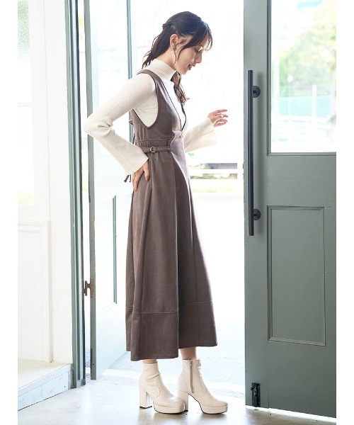 LUDIC PARK ジャンパースカート バックリボンスエードポンチジャンパー