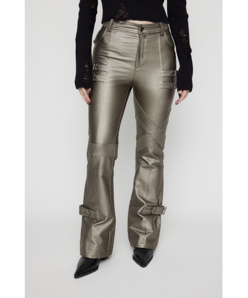 LAGUA GEM パンツ 新作 LAGUA GEM（ラグアジェム） スラックス パンツ BELT LUSTER フレア