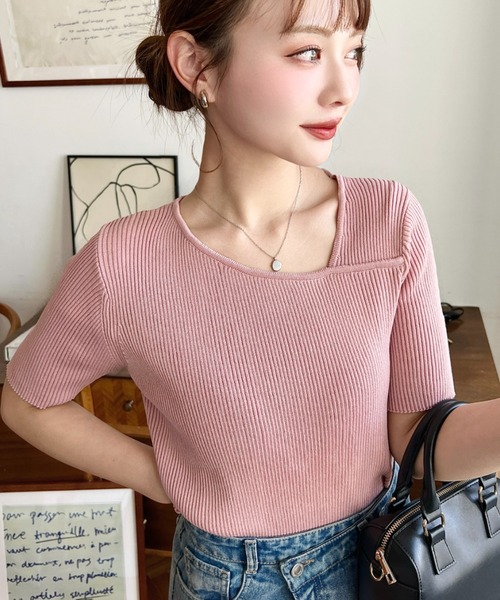 ニット セーター フハクエリ半袖リブニット145243 レディース Girly Doll ニット セーター プチハイネック半袖リブニット