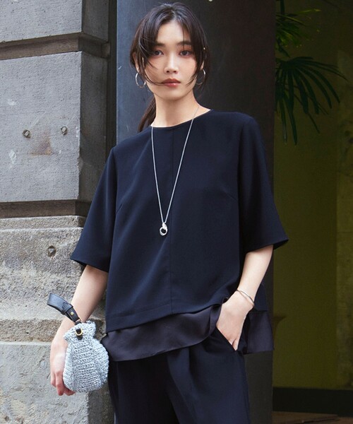 tシャツ ストレッチジョーゼット シアーコンビ カットソー レディース