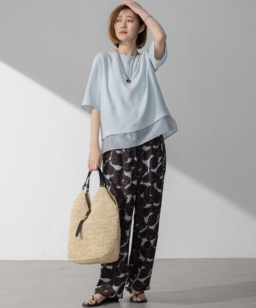 【洗える/接触冷感/UVケア】ストレッチジョーゼット シアーコンビ カットソー 23区 tシャツ 「吸水速乾/UVカット/接触冷感」ストレッチジョー