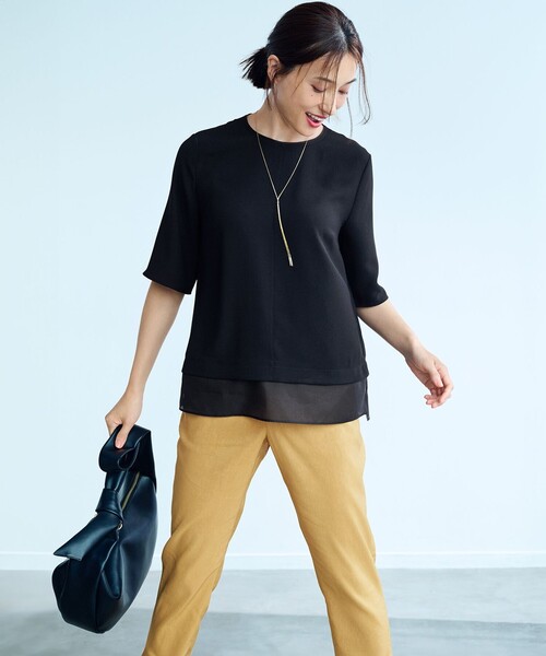 tシャツ 「接触冷感/吸水速乾」ORANGE LABEL / シアー 袖切替 モックネック レディース 27_000000023726.jpg?1712543403