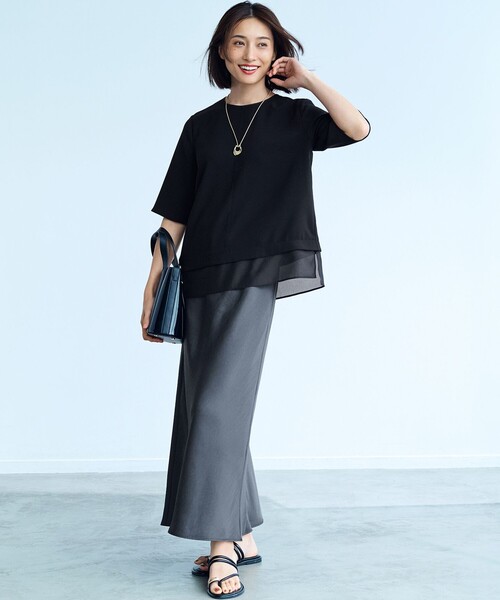 【吸水速乾/UVカット/接触冷感】ストレッチジョーゼット シアーカットソー 23区｜【吸水速乾/UVカット/接触冷感】ストレッチジョーゼット
