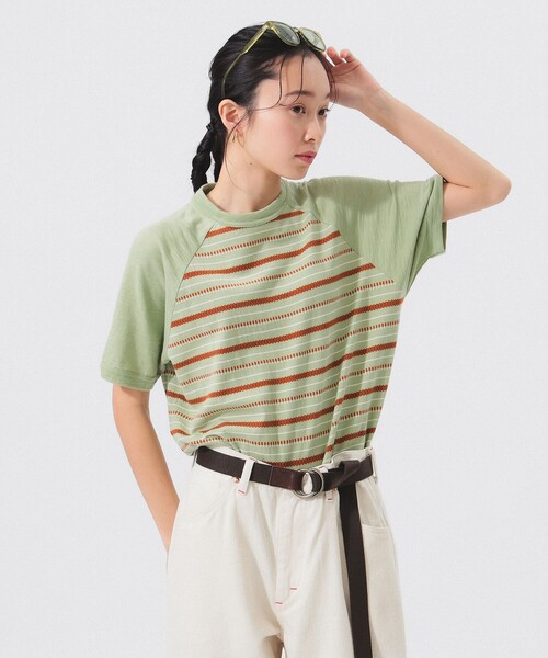 tシャツ ボーイ ジャカード ラグラン ショートスリーブ レディース