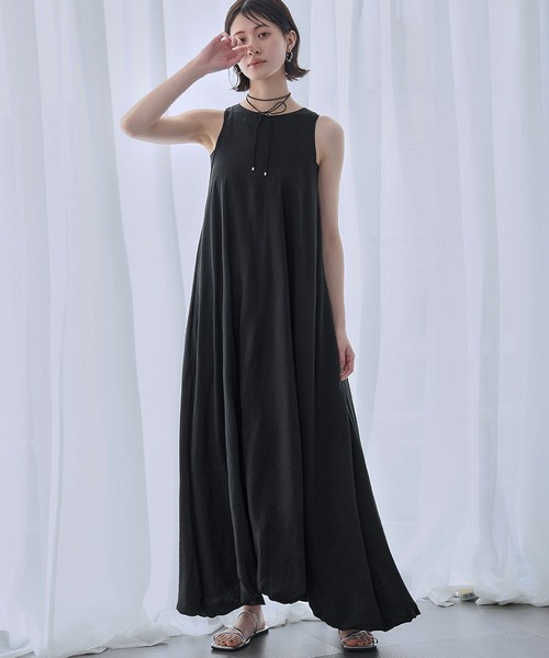 【美品】ソブ-Sov.-レースデザインノースリーブバルーンワンピース バルーンヘムノースリーブワンピース（膝丈/ミディ丈ワンピース