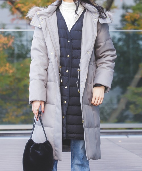 「BEAMS HEART」 ダウンコート MEDIUM オリーブ レディース_画像9