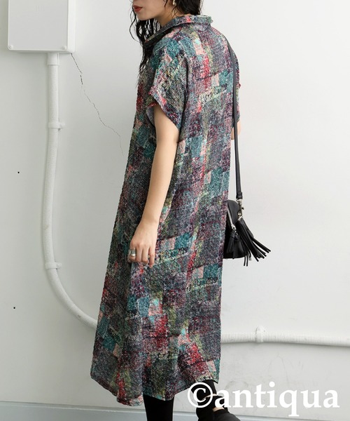 antiqua ワンピース アート柄スキッパーワンピース : ZOZOTOWN
