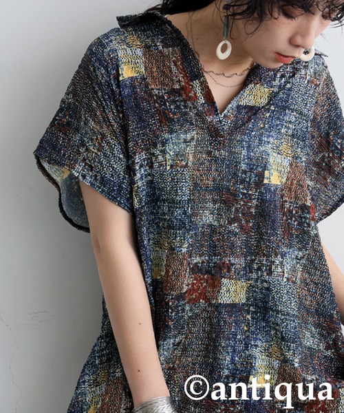 antiqua ワンピース アート柄スキッパーワンピース : ZOZOTOWN