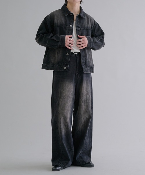 【epnok】 ボタンフライワイドデニムパンツ Lサイズ【現在完売品】 ジーンズ 「EPNK」Side zip wash denim pants / サイドジップ