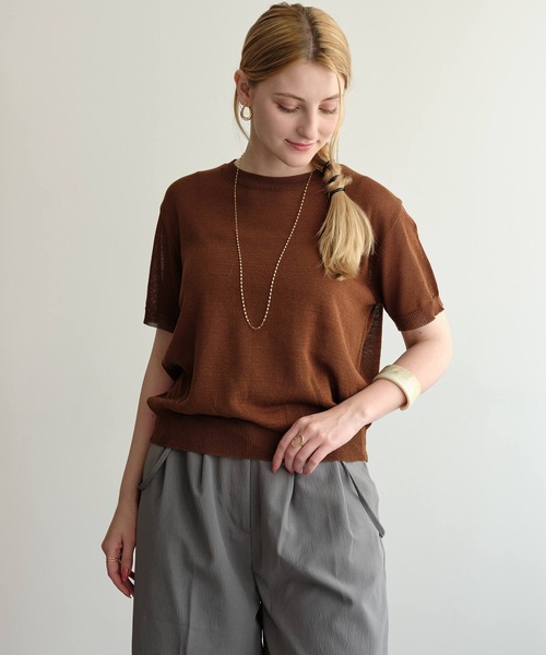 Mia サマーニット ニット セーター CO/麻ミックス半袖リラックスニット