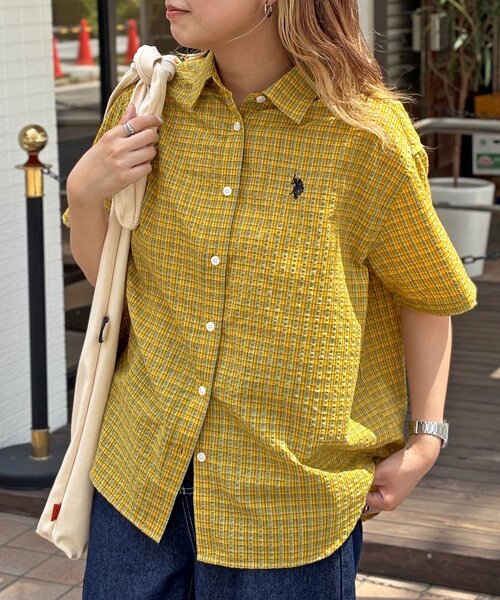 ブラウス シャツ 「U.S. POLO ASSN.」シアサッカー半袖シャツ レディース U.S. POLO ASSN. ブラウス シャツ 「U.S. ASSN.」シアサッカー