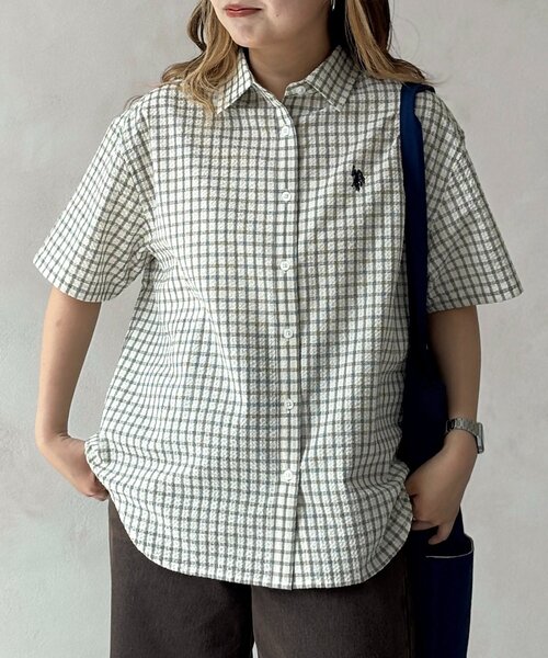 ブラウス シャツ 「U.S. POLO ASSN.」シアサッカー半袖シャツ レディース U.S. POLO ASSN. ブラウス シャツ 「U.S. ASSN.」シアサッカー