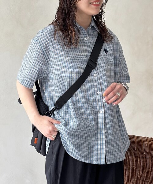 ブラウス シャツ 「U.S. POLO ASSN.」シアサッカー半袖シャツ レディース U.S. POLO ASSN. ブラウス シャツ 「U.S. ASSN.」シアサッカー