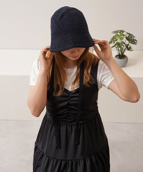 ダークブラウン リボン付き ハット リボン付きストローHAT|ems excite | RETRO GIRL ONLINE STORE レトロ