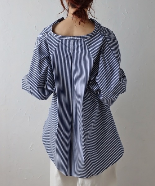 ＆HALF 「＆HALF」 「noa-ge」7分袖ブラウス L ネイビー