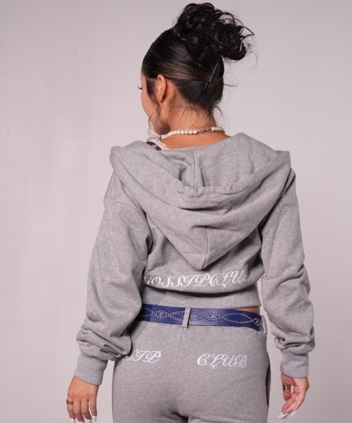 GOSSIP CLUB パーカー ロゴ刺繍ショートZIPパーカー レディース メンズ