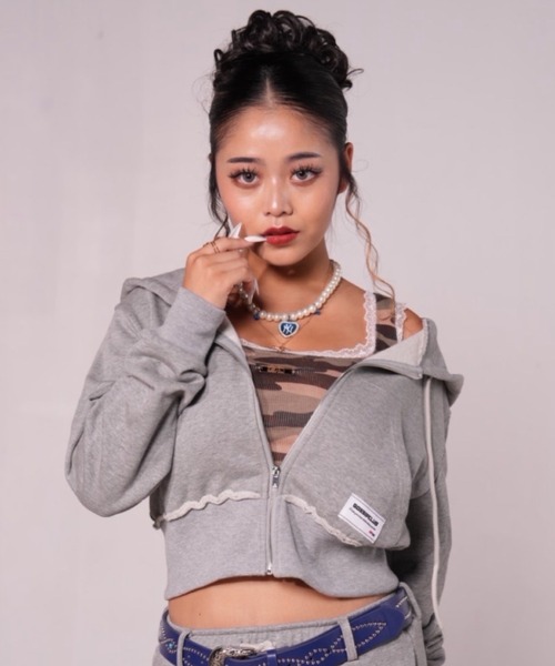 GOSSIP CLUB パーカー ロゴ刺繍ショートZIPパーカー レディース メンズ 